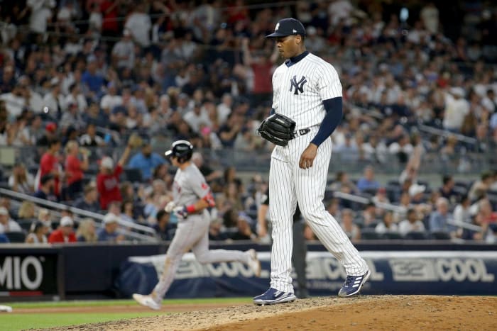 New York Yankees closer Aroldis Chapman gives up home run against Boston Red Sox